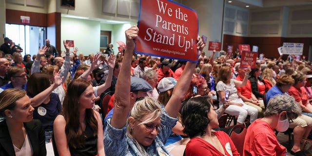 Parents protesting in Loudoun County, Virginia, on June 22, 2021.