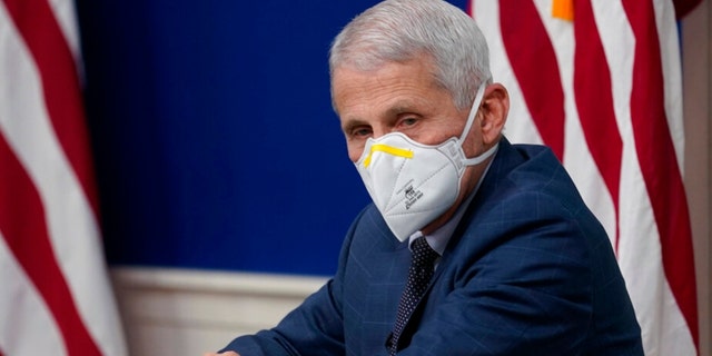 Dr. Anthony Fauci, White House chief medical adviser, participates in the White House COVID-19 Response Team's regular call with the National Governors Association in the South Court Auditorium in the Eisenhower Executive Office Building on the White House Campus, Monday, Dec. 27, 2021, in Washington.