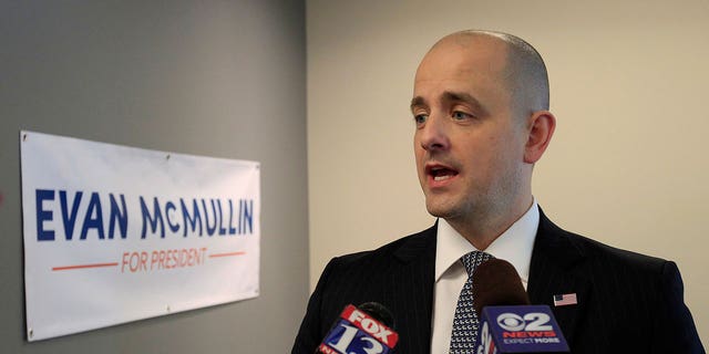 Third party candidate Evan McMullin, an independent, talks to the press as he campaigns in Salt Lake City, Utah, October 12, 2016.