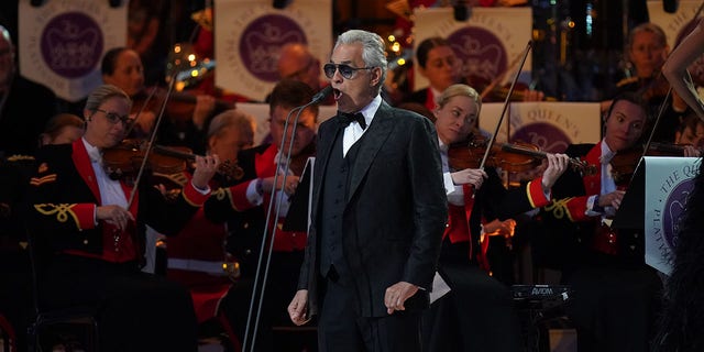 Andrea Bocelli performs during the Platinum Party at the Palace staged in front of Buckingham Palace.