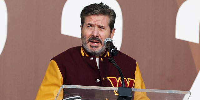 Team co-owner Dan Snyder speaks during the announcement of the Washington Football Team's name change to the Washington Commanders at FedExField on February 02, 2022 in Landover, Maryland.