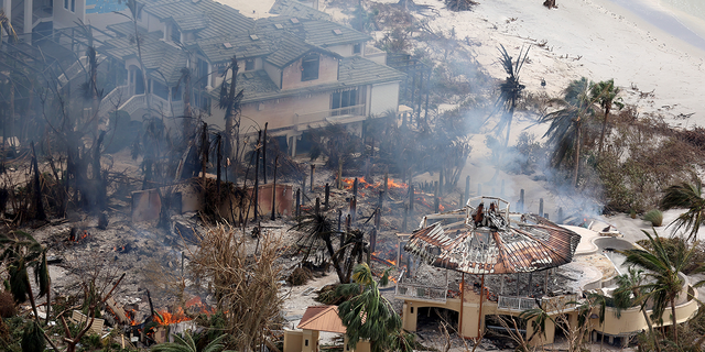 A home burns after Hurricane Ian passed through the area on September 29, 2022 in Sanibel, Florida. The hurricane brought high winds, storm surge and rain to the area causing severe damage.