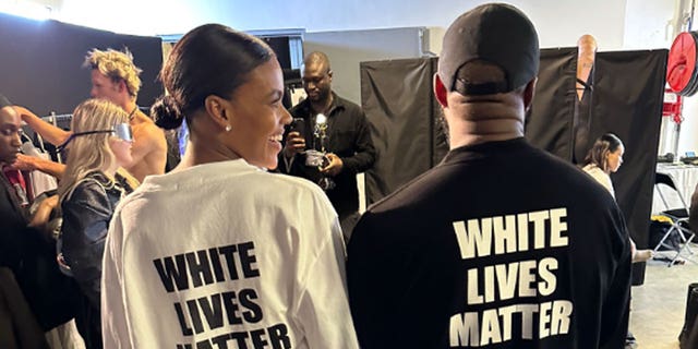 Candace Owens and Ye wearing White Lives Matter shirts.