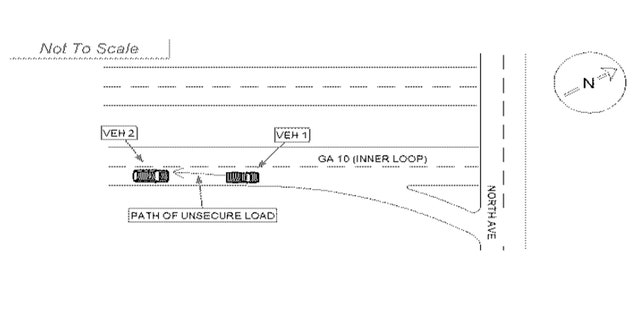 A diagram showing details of Debbie Collier's April 30, 2022, crash involving Miguel Martinez.