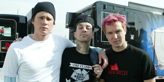 Tom Delonge, Travis Barker, and Mark Hoppus at MTV's First Annual Super Bowl Tailgate Spectacular. at the Qualcom Stadium in San Diego, California.